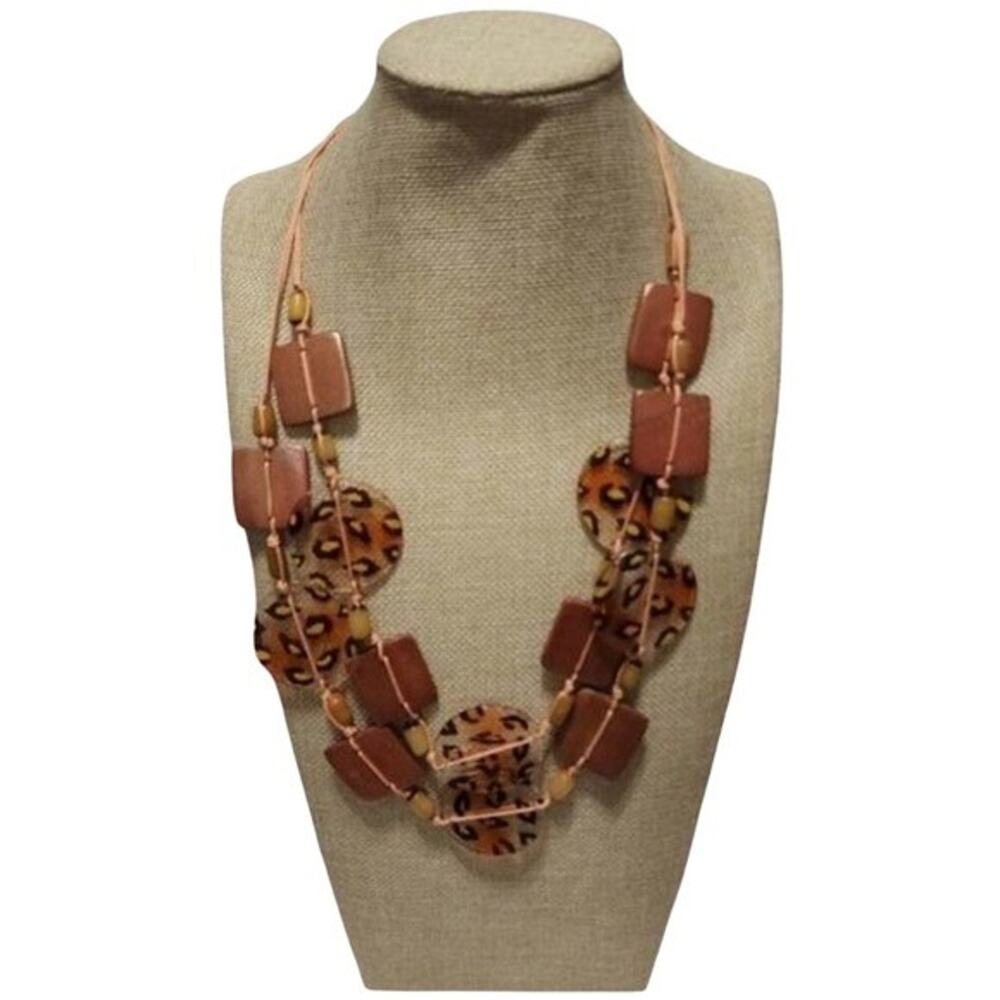 Gypsy Warehouse Leopard Print Double Strand Statement Necklace Copper Boho